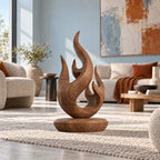 Rustic Wood Sculpture With Compact Flame Cluster Form