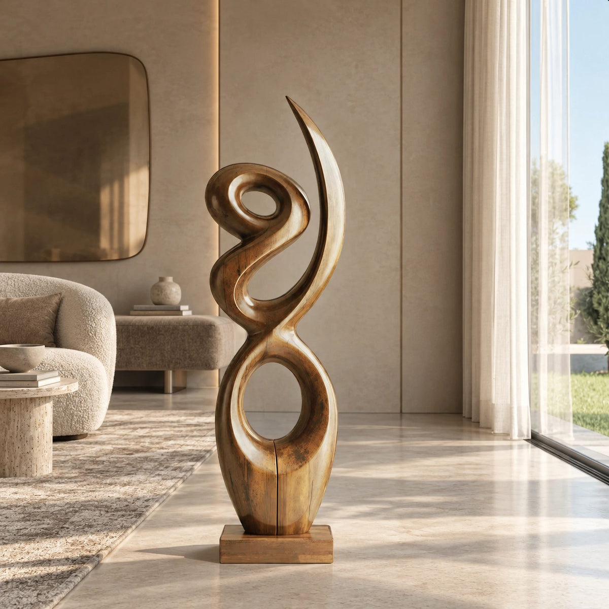 Sculptural Wood Piece With Stacked Figure Eight Loops