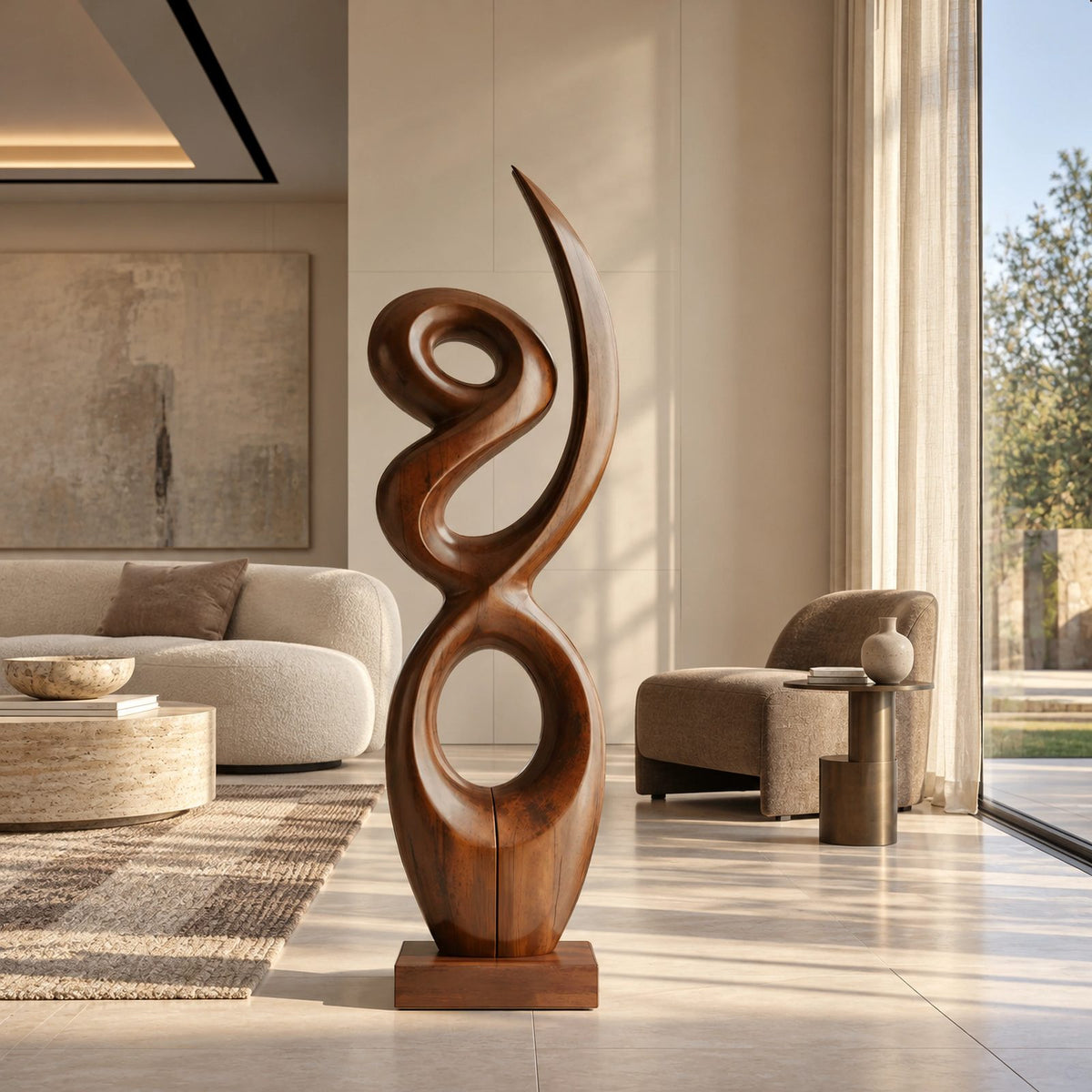 Sculptural Wood Piece With Stacked Figure Eight Loops