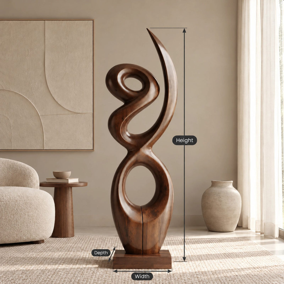 Sculptural Wood Piece With Stacked Figure Eight Loops