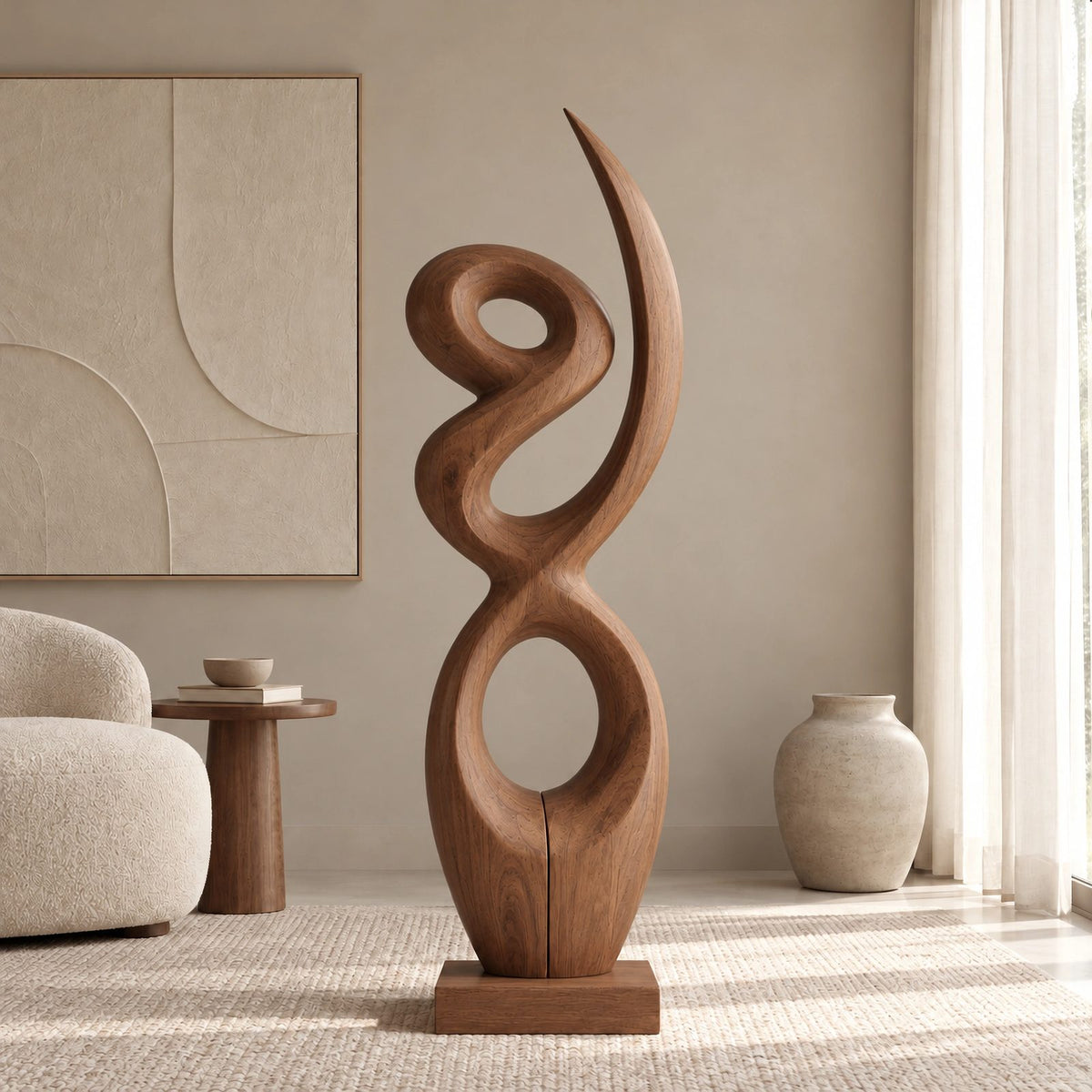 Sculptural Wood Piece With Stacked Figure Eight Loops