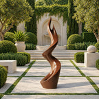 Organic Wood Sculpture With Twisting Zigzag Flame Form