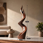 Organic Wood Sculpture With Twisting Zigzag Flame Form