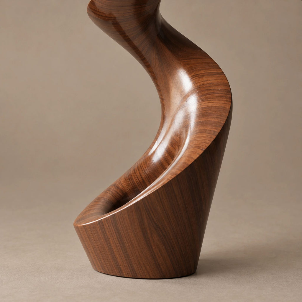 Organic Wood Sculpture With Twisting Zigzag Flame Form