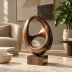 Minimalist Wood Sculpture With Stacked Double Ring Form