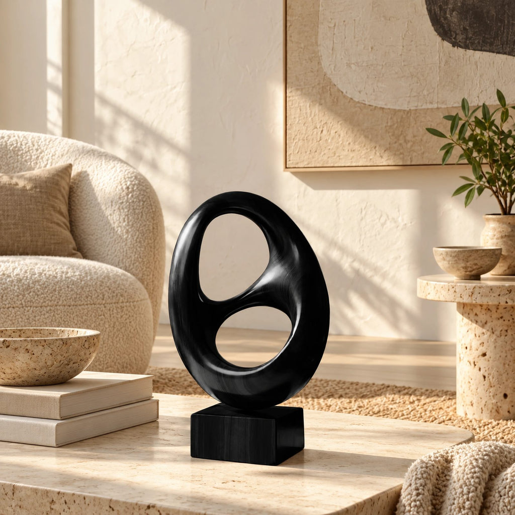 Minimalist Wood Sculpture With Stacked Double Ring Form