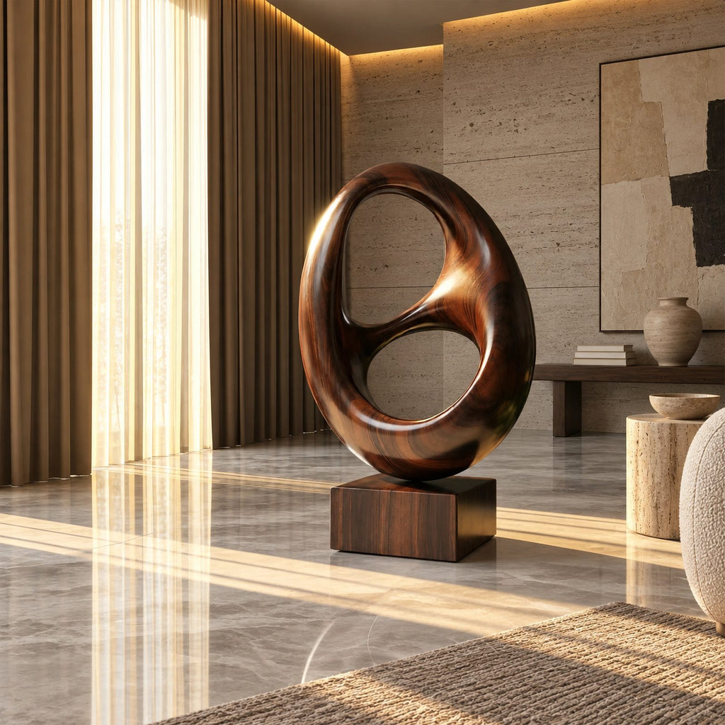 Minimalist Wood Sculpture With Stacked Double Ring Form