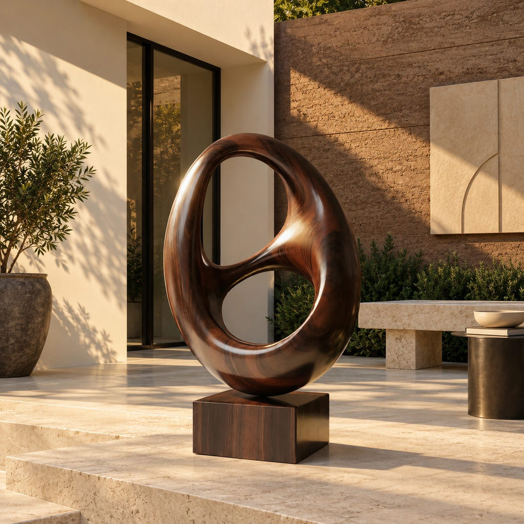 Minimalist Wood Sculpture With Stacked Double Ring Form