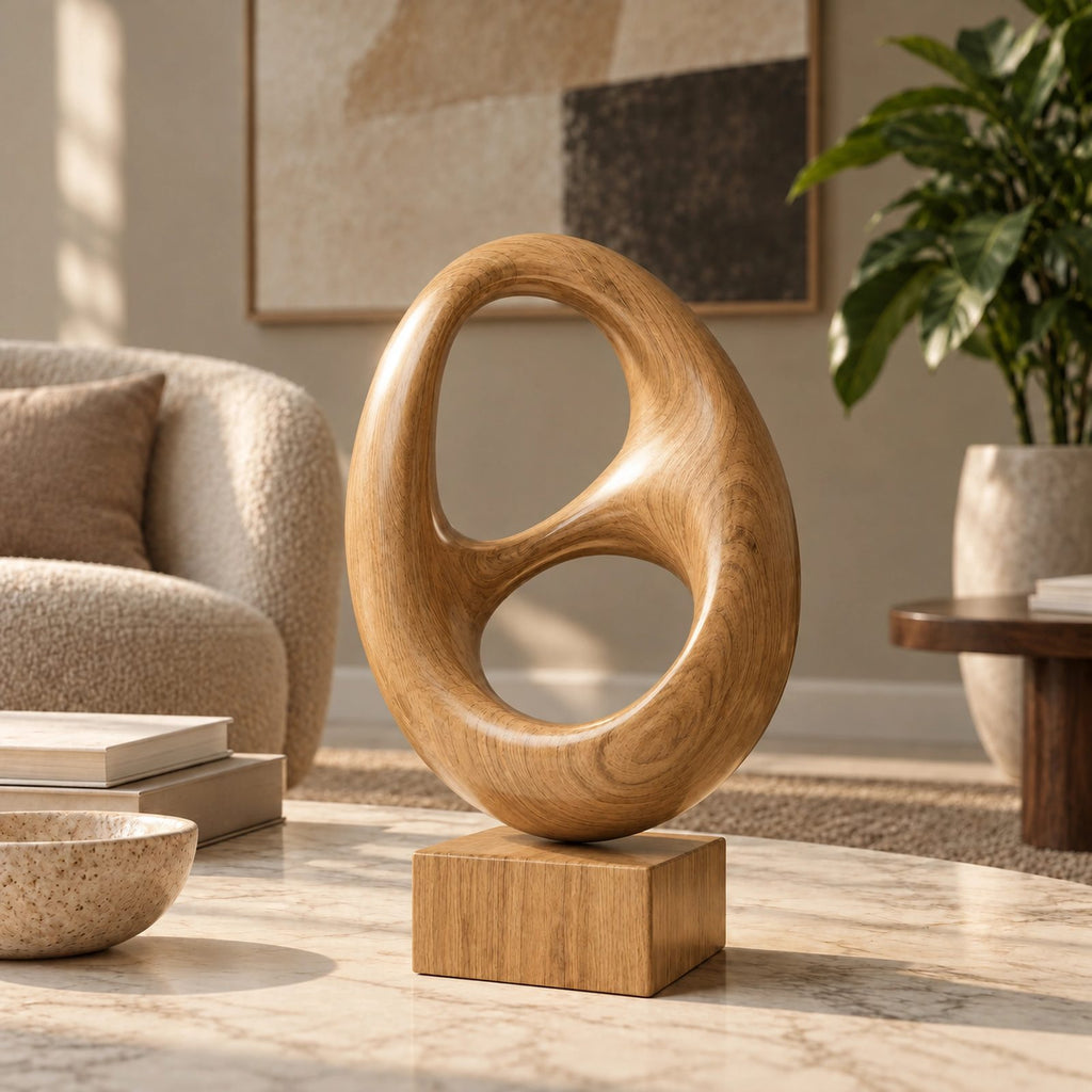 Minimalist Wood Sculpture With Stacked Double Ring Form