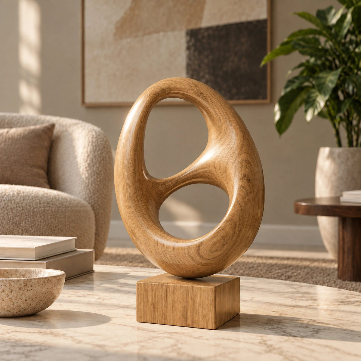 Minimalist Wood Sculpture With Stacked Double Ring Form