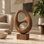 Minimalist Wood Sculpture With Stacked Double Ring Form