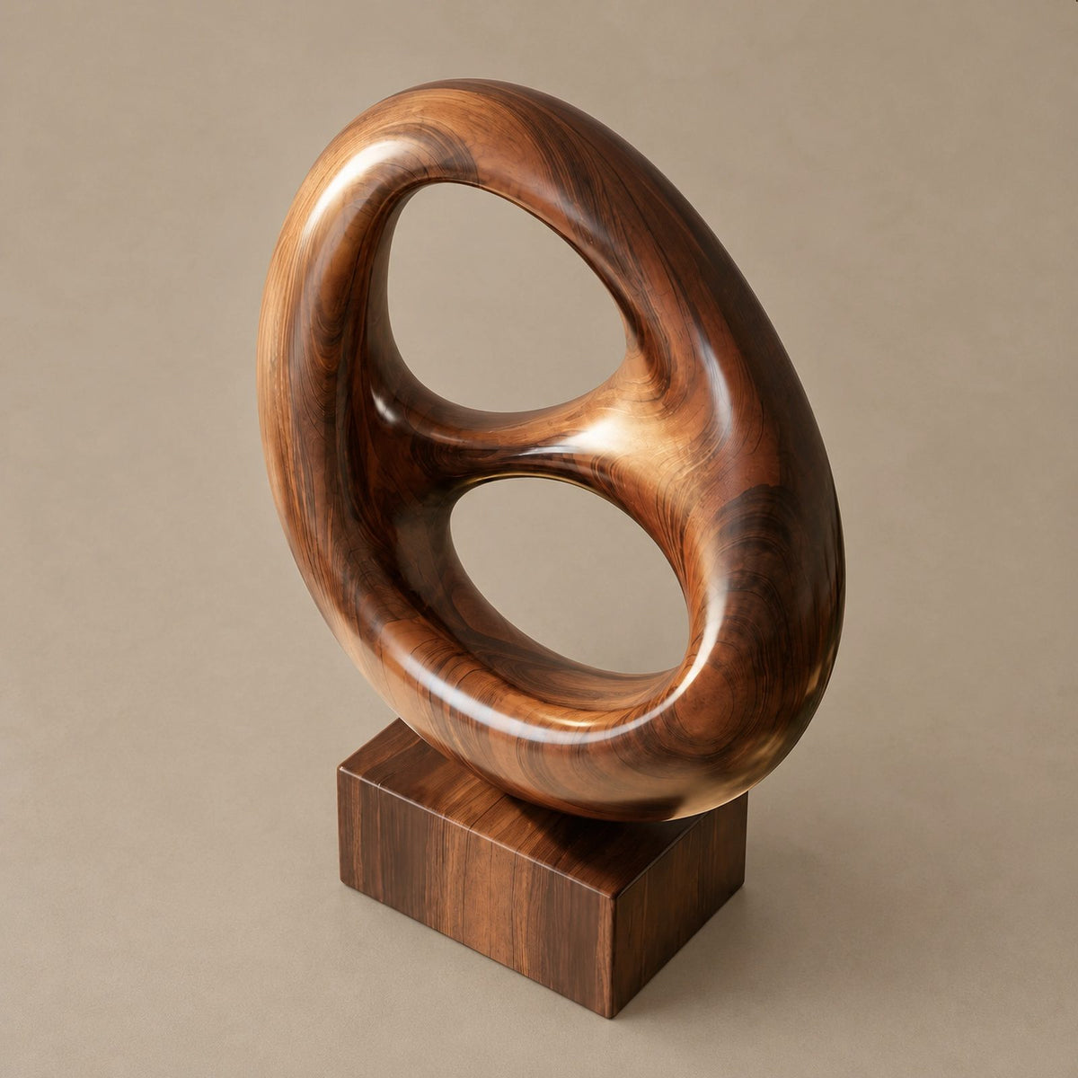 Minimalist Wood Sculpture With Stacked Double Ring Form
