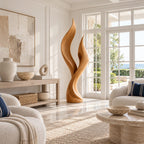 Farmhouse Wood Sculpture With Twin Flame Tongues Form