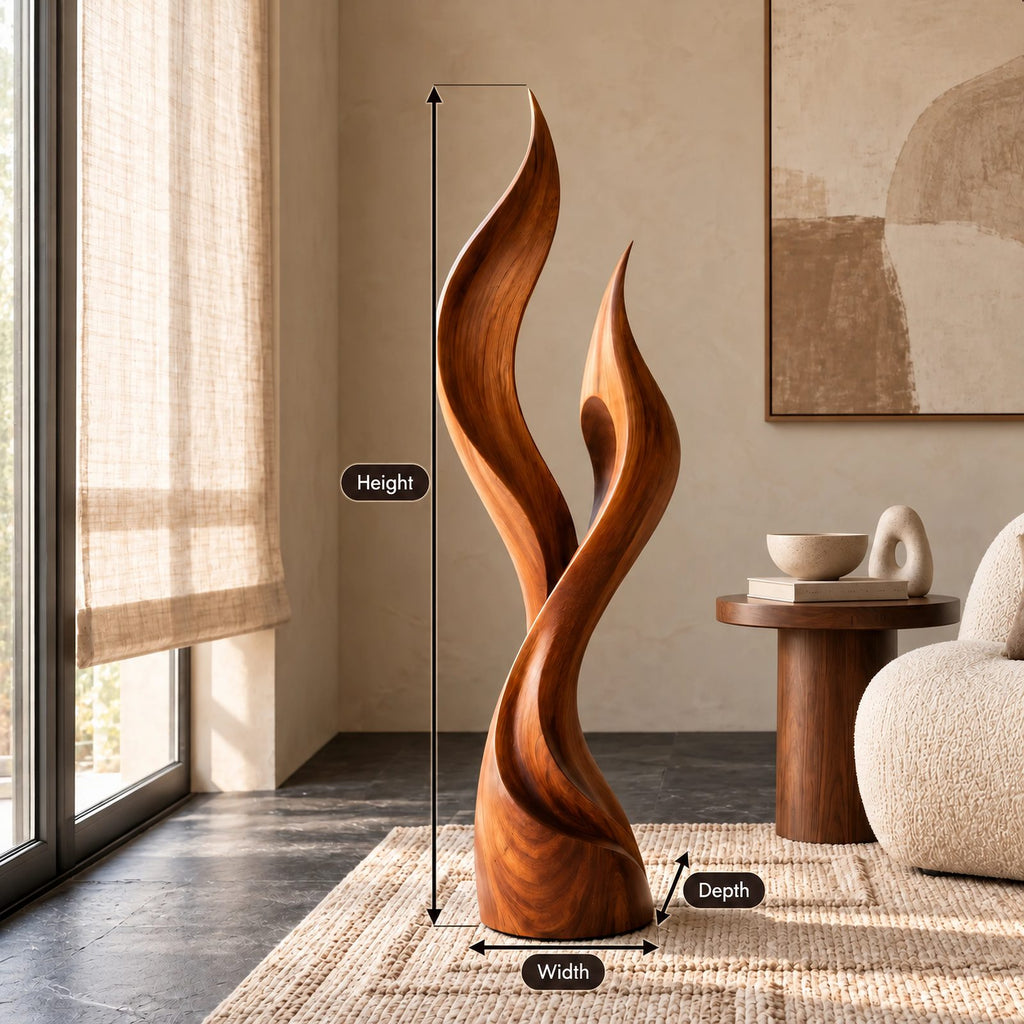 Farmhouse Wood Sculpture With Twin Flame Tongues Form