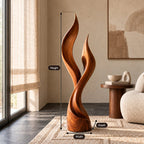 Farmhouse Wood Sculpture With Twin Flame Tongues Form