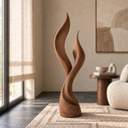 Farmhouse Wood Sculpture With Twin Flame Tongues Form