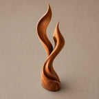 Farmhouse Wood Sculpture With Twin Flame Tongues Form