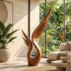 Modern Wood Sculpture With Tall Soaring Quill Wing Form