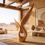 Modern Wood Sculpture With Tall Soaring Quill Wing Form