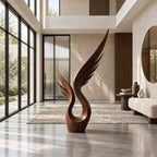 Modern Wood Sculpture With Tall Soaring Quill Wing Form