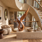 Modern Wood Sculpture With Tall Soaring Quill Wing Form