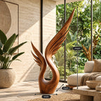 Modern Wood Sculpture With Tall Soaring Quill Wing Form
