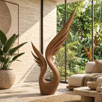 Modern Wood Sculpture With Tall Soaring Quill Wing Form