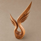 Modern Wood Sculpture With Tall Soaring Quill Wing Form