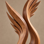 Modern Wood Sculpture With Tall Soaring Quill Wing Form