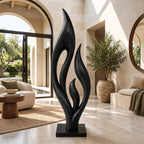 Contemporary Wood Sculpture With Triple Flame Flourish Form