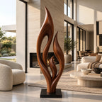 Contemporary Wood Sculpture With Triple Flame Flourish Form