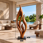 Contemporary Wood Sculpture With Triple Flame Flourish Form