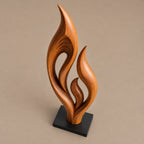 Contemporary Wood Sculpture With Triple Flame Flourish Form