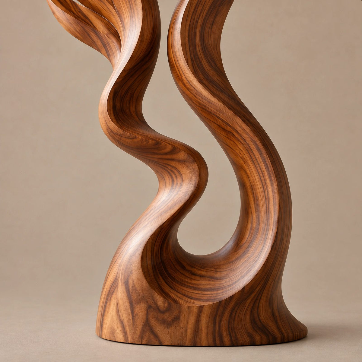Contemporary Wood Sculpture With Twin Flame Twist For Living Room