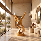 Contemporary Wood Sculpture With Twin Flame Twist For Living Room