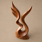 Contemporary Wood Sculpture With Twin Flame Twist For Living Room