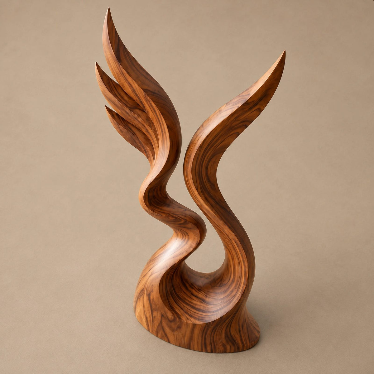 Contemporary Wood Sculpture With Twin Flame Twist For Living Room