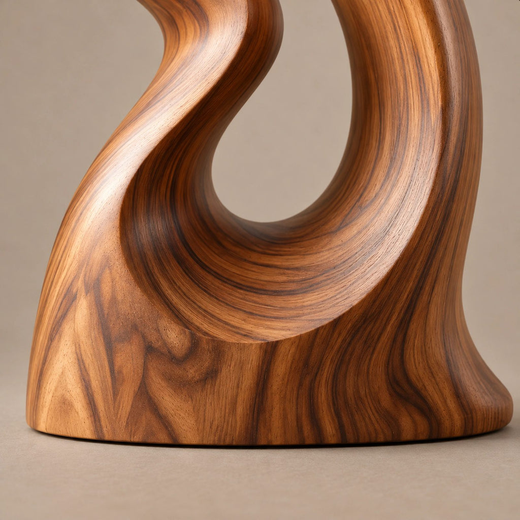 Contemporary Wood Sculpture With Twin Flame Twist For Living Room