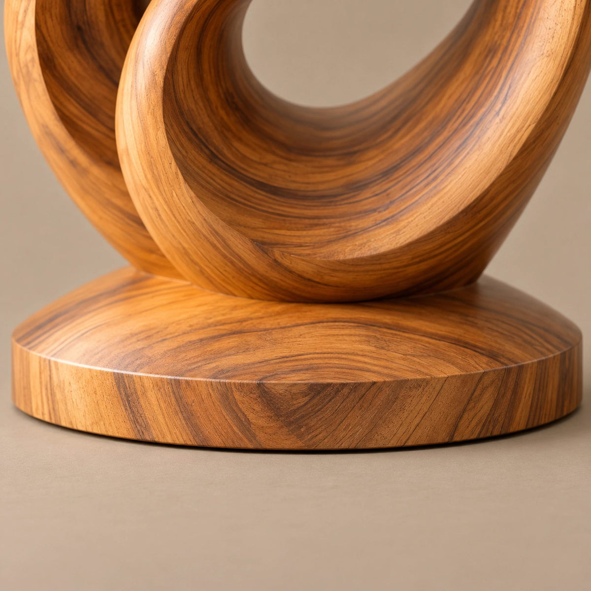 Handcrafted Wood Sculpture With Curved Flame Wings For Dining Room