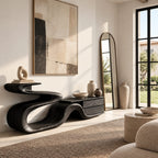 Sculptural Ribbon TV Stand With Flowing Wavy Base For Living Room