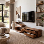 Sculptural Ribbon TV Stand With Flowing Wavy Base For Living Room