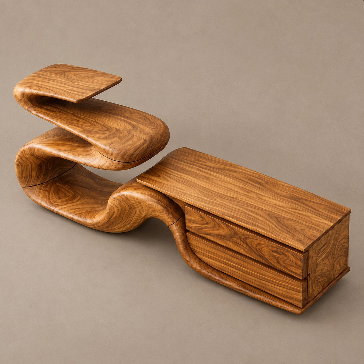 Sculptural Ribbon TV Stand With Flowing Wavy Base For Living Room