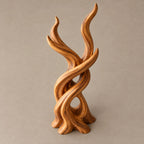 Organic Wood Sculpture With Branching Flame Trio For Entryway