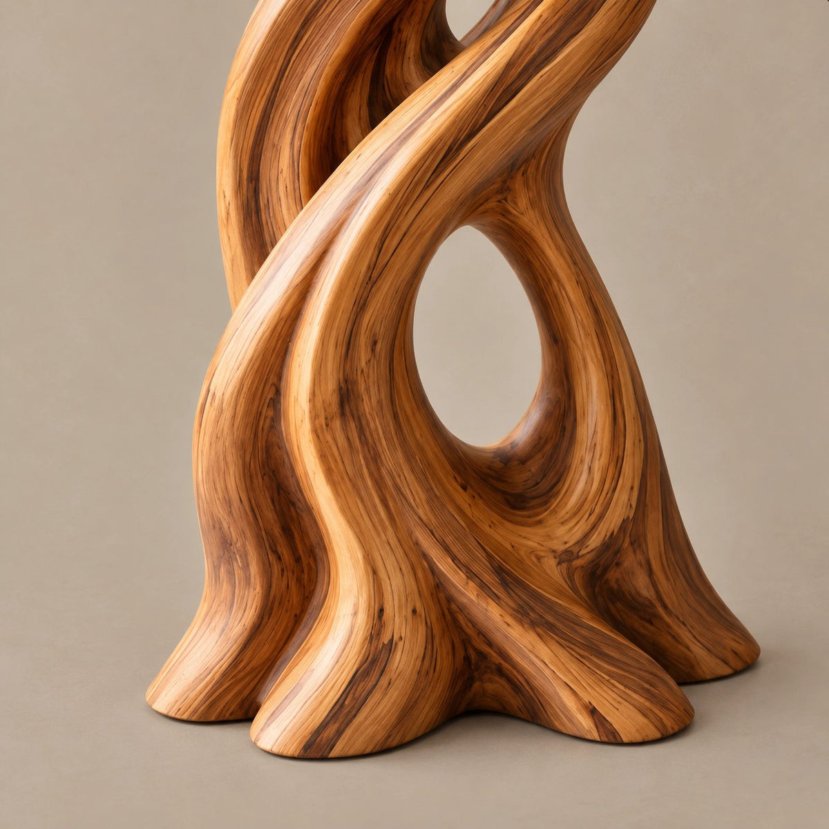 Organic Wood Sculpture With Branching Flame Trio For Entryway