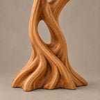 Mid Century Wood Sculpture With Twisting Flame Spiral For Living Room