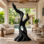 Mid Century Wood Sculpture With Twisting Flame Spiral For Living Room