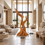 Mid Century Wood Sculpture With Twisting Flame Spiral For Living Room