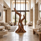 Mid Century Wood Sculpture With Twisting Flame Spiral For Living Room