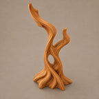 Mid Century Wood Sculpture With Twisting Flame Spiral For Living Room
