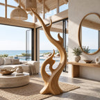 Modern Wood Sculpture With Flame Cluster Form For Living Room
